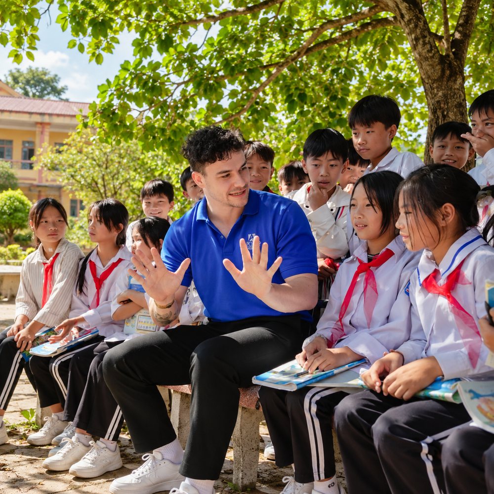 Teacher with a group of Vietnamese students